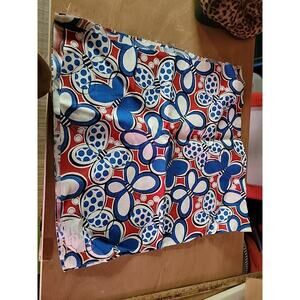 Vintage 60s 70s Butterfly Red Blue White Fabric 1 1/8 Yard
